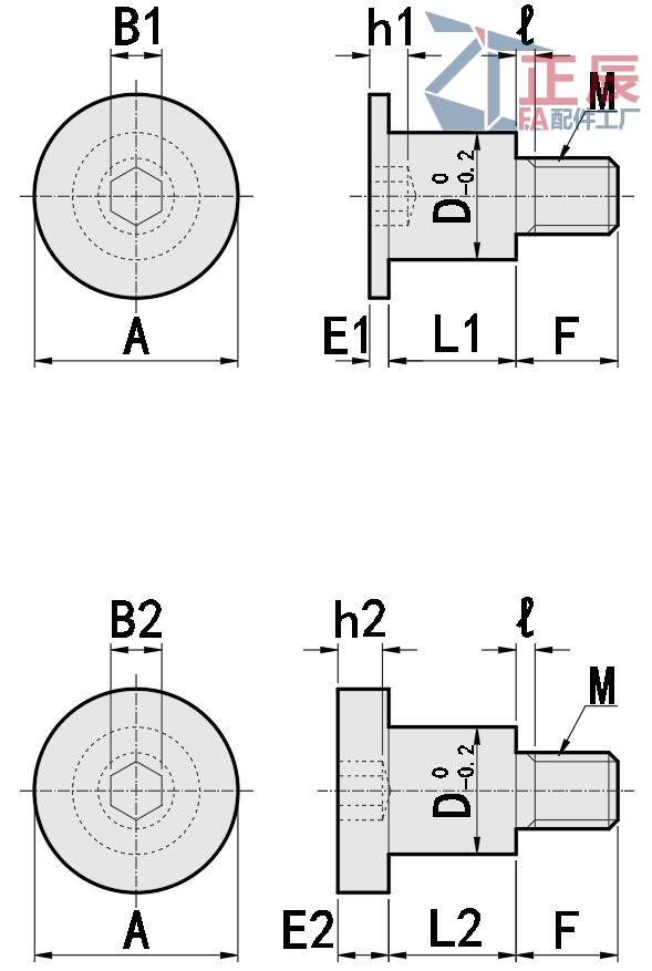 Tornillos escalonados Cabeza baja Longitud de paso configurable DBTB DBTM DBTS