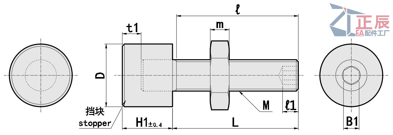 Pernos de tope Punta hueca hexagonal con tope de uretano UNBH UNBHH