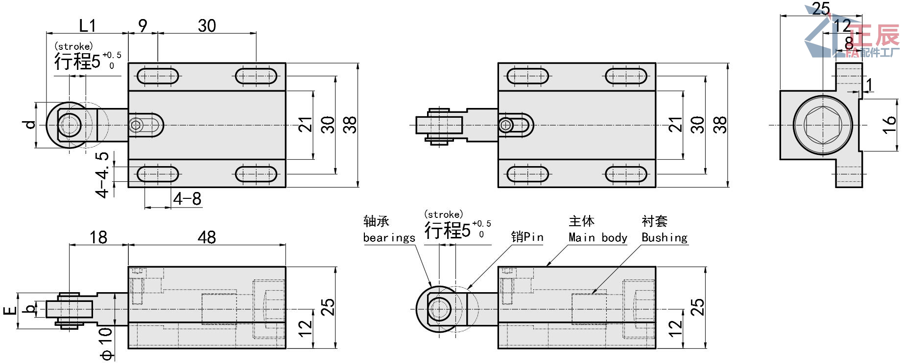 Montaje de émbolos de rodillo ZTBPJ Opción de montaje vertical o lateral