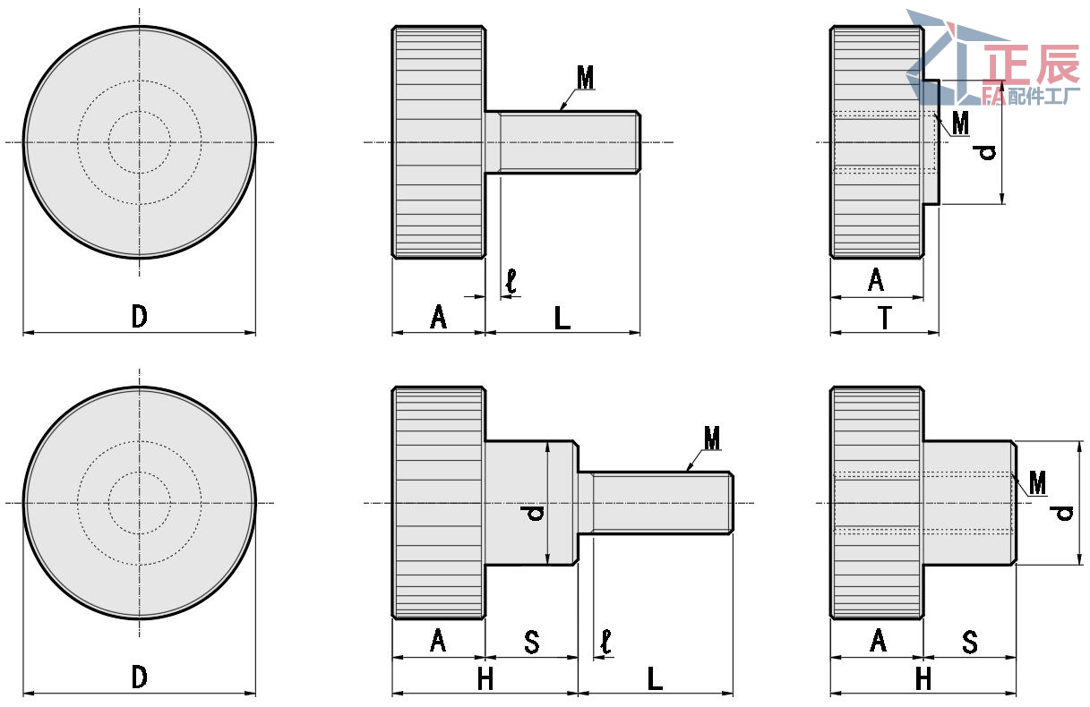 Perillas Moleteadas Gruesas Dimensión L Estándar NOBA