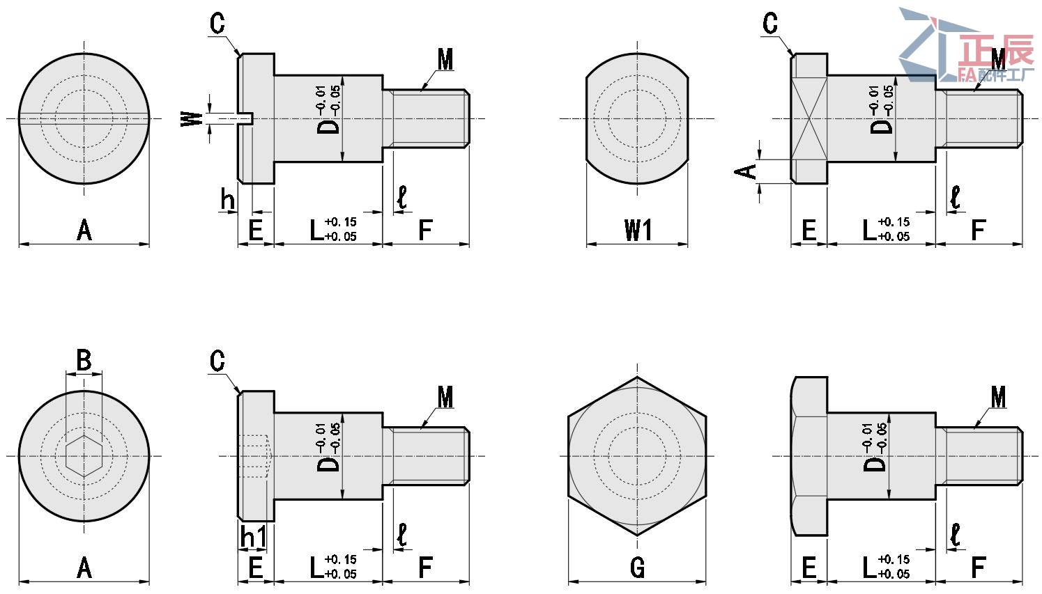 Pasadores de fulcro Ranura recta Ranura Configurable CBBD