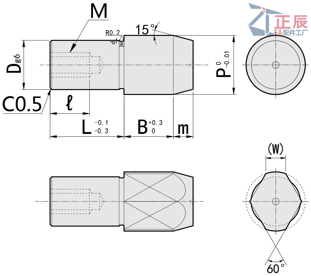 Pasador de localización de cabeza grande Cabeza redonda/de diamante Punta cónica JPBTB