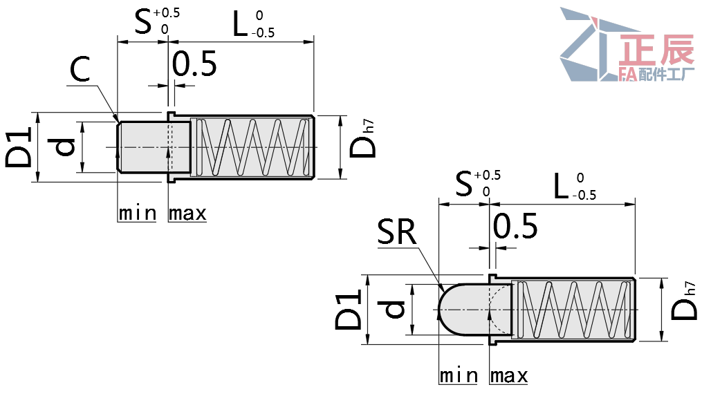 Brida de acero inoxidable Émbolos de resorte Micro Corto MPFS