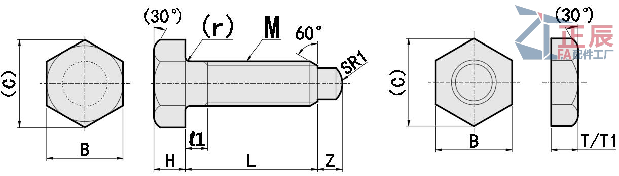Pernos de posicionamiento Cabeza hexagonal con punta redondeada STCA STBA