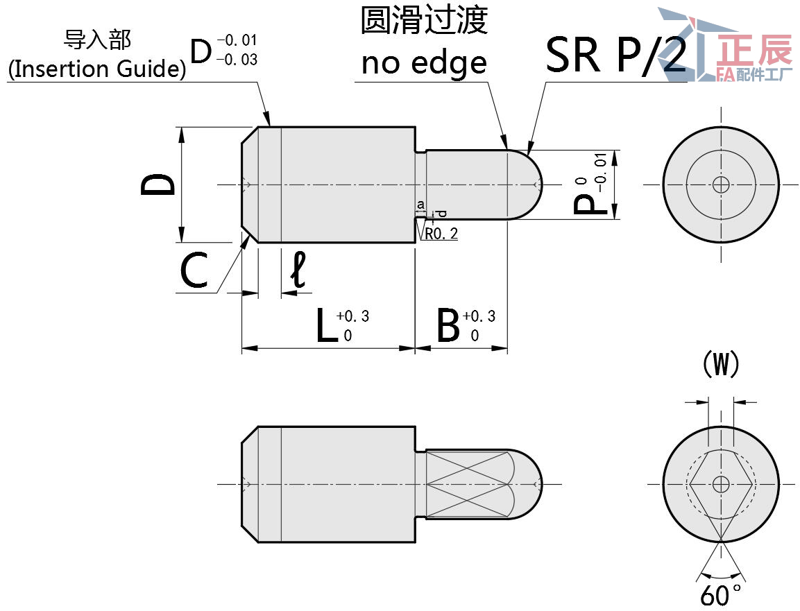 Pasador de posicionamiento de cabeza pequeña Redondo/cabeza de diamante esférico JPQSB